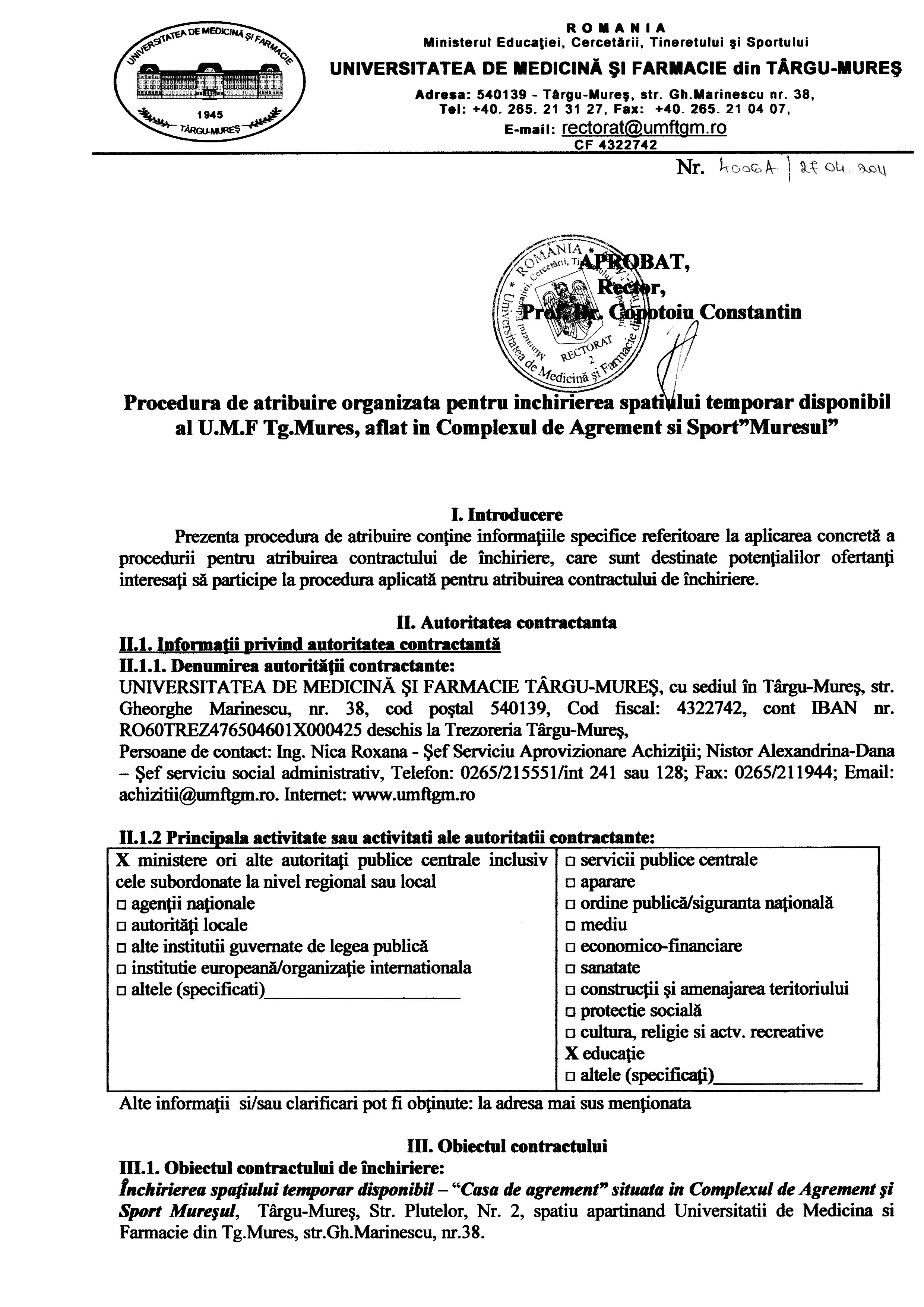 Licitatie Complex Agrement Umfst Universitatea De Medicină
